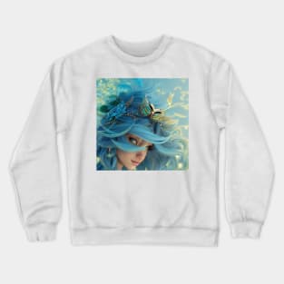 Cutes Owl Goddess with blue hairs Crewneck Sweatshirt